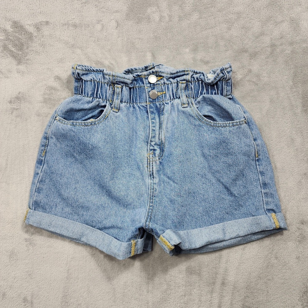 Denim Blvd Shorts Womens M Blue Paperbag High Rise Cuffed Denim Casual Relaxed